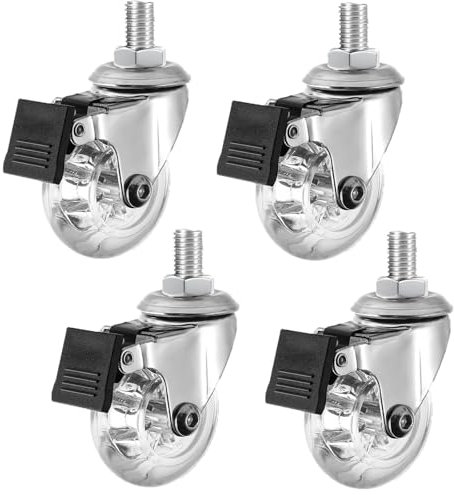 NBKJDSXL 4 Stück Lenkrollen für Möbel, mit Gewindestiften M8 x 15, Kugellagern, transparente Gummi-Lenkrollen, Transportrollen - transparent, mit Bremse (50mm)