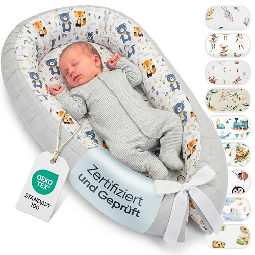 LULANDO® Babynest - Standard 100 von Oeko-Tex - multifunktionales Kuschelnest für Babys und Säuglinge - Nestchen - Reisebett - 100% Baumwolle - antiallergisch - hergestellt in der EU