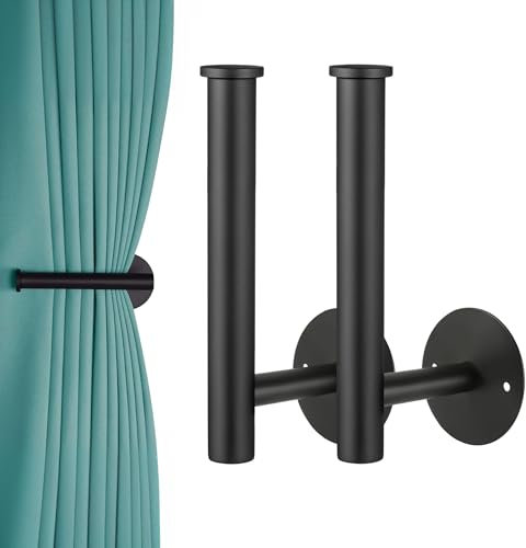 2PCS Curtain Holders Self Adhesive Curtain Holdbacks Tie Backs No Drill Curtain Hooks Modern Tiebacks Stick on curtain Holdbacks for Home & Office Window Drapery, Black