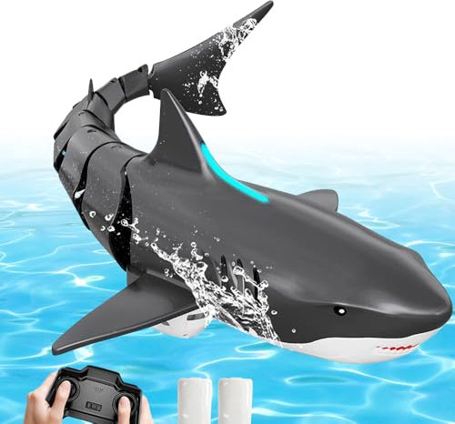 DAJASD Ferngesteuerter Hai, 2.4GHz Ferngesteuertes Boot, RC Boot Simulation Hai mit Licht und Zwei Batterien, RC Haiboot, Pool Spielzeug Geschenk für 16+ Jahre Erwachsener