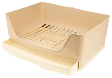 Große Kaninchentoilette mit herausnehmbarer Schublade, Kunststoff-Töpfchen für Kaninchen/Meerschweinchen/Frettchen, Käfigmontage, 2-stöckiges Toilettentablett (40 x 30 x 18 cm) (Beige)