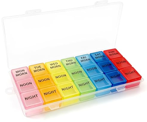 Weekly Pill Box Organisers, 7 Day 3 Time a Day Pill Storage Case | Portable Weekly Pill Dispenser with 21 Compartments for Hold Vitamins and Medication