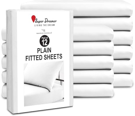 GC GAVENO CAVAILIA 12 Piece Microfiber Fitted Sheets - Double Bed (137x193cm) - Plain Bed Sheets - Deep Pocket 25cm (10) - Shrinkage, Fade & Wrinkle Resistant - Machine Washable - White