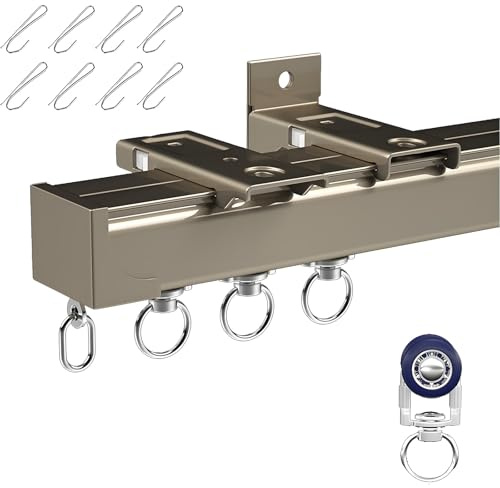 Binario per Tende a Soffitto con Ganci, Bastoni per Tendaggio Divisori per Ambienti, 50cm 120cm 250cm 360cm 480cm Bastone Tendaggi Muto Scivolo Liscio per Soggiorno Camera da Letto(Champagne,170cm)