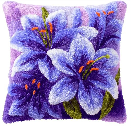 Kitquiver Knüpfhaken Kissen Kits Für Kinder,Blumen Diy Knüpfteppich Zum Selber Knüpf-Sets Kissenbezug Teppich Stickerei Set,Latch Hook Kits 43X43Cm