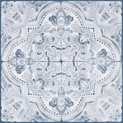 Livelynine Rouleau de carrelage en vinyle bleu marine à décoller et à coller - Carreaux de sol stratifiés imperméables pour cuisine, camping-car, salle de bain - 30,5 x 119,4 cm