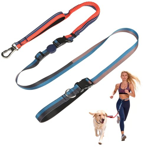 EVERKING 6-in-1 Hands-Free Dog Leash, Adjustable Elastic Reflective Nylon, Dual-Handle Shock Absorbing, 6 Feet, for Small to Large Dogs 30-150lbs (Sunset Blaze)