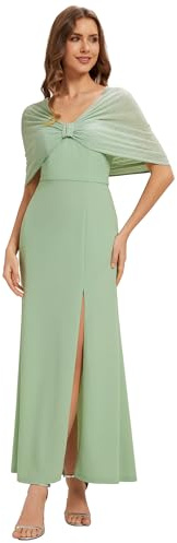 Ever-Pretty Off Shoulder Chiffon Bridesmaid Dress Ruched Capelet Slit Maxi Formal Dress for Wedding Guest 02693