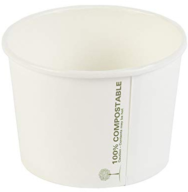 Thali Outlet - 50 x 8oz Round Compostable Biodegradable Paper Soup Containers & CPLA Lids INGEO White Lined with PLA Thermal. Ideal for Soups, Pasta, Ice Cream, Frozen Yogurts