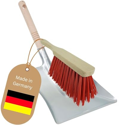 Novaliv Kehrblech Set Kehrblechgarnitur Handfeger ELASTONBORSTEN und Kehrblech Metall Silber verzinkt Kehrblechbesen zum Aufkehren Handkehrset Kehrblechset Kehrschaufel Feger und Kehrblech