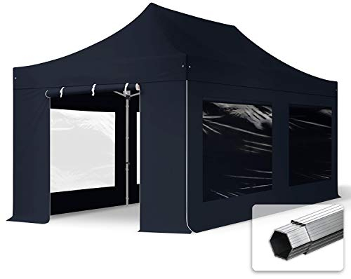 TOOLPORT Faltzelt Professional 3x6 m Faltpavillon mit Seitenteilen (Panoramafenster) ALU Pavillon Partyzelt schwer entflammbar schwarz