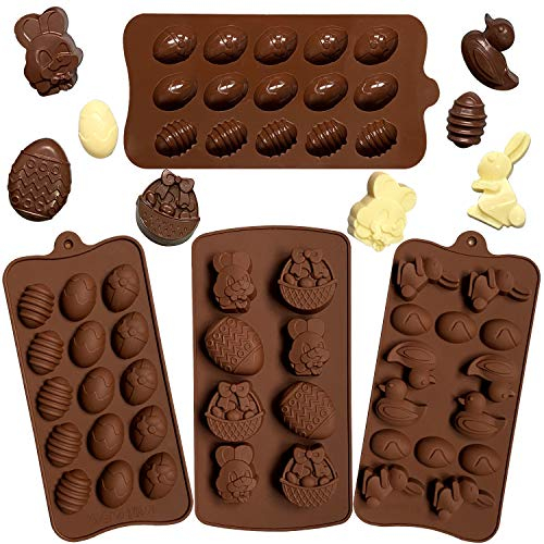 Mauts Chocolate Molds, Easter Eggs & Rabbit Shapes, 4pcs Silicone Food Grade, Brown