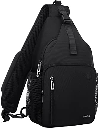 MOSISO Sling Rucksack Tasche, Mehrzweck Umhängetasche Reise Wander Tagesrucksack Brusttasche mit Quadratischer Fronttasche & USB Ladeanschluss, Schwarz