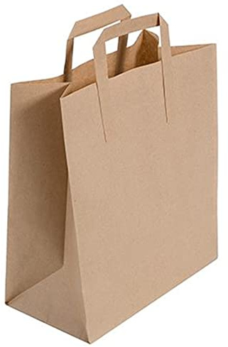 RUKKAN - Pack of 50 Large Brown Paper Bags with Handles, Carrier, Party, Gift, Sweet Bags (50, Large - 250x130x300 (mm))