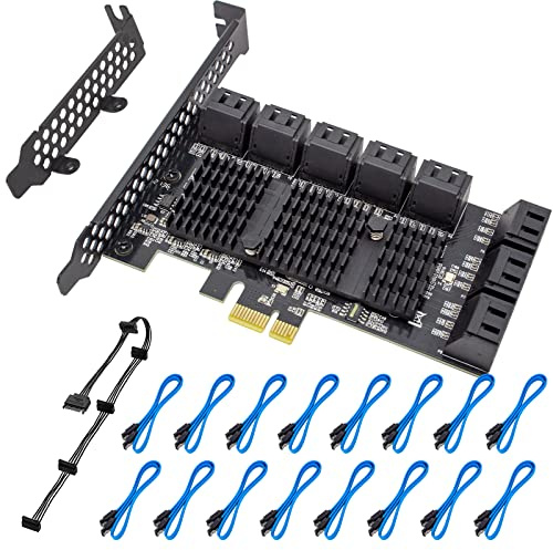 ACTIMED PCIe SATA 16 Port Expansion Card - 6 Gbps SATA 3.0 Controller, Low Profile Bracket, Supports 16 SATA3 Devices, Compatible with Windows, MAC, Linux