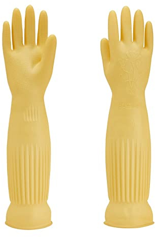 MIN-XL Gummi-Spülhandschuh, wasserdicht und ölbeständig, geeignet für Küchenreinigung, Wäsche, Haushaltsreinigung, Geschirrspülen, Autowäsche, Innen- und Außenreinigung, Haustierpflege usw (Gelb, S)