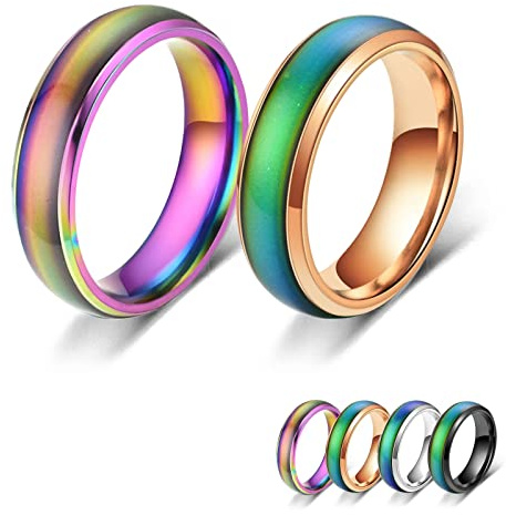 Bymivofun 2 stycken stämningsringar, temperaturkänslomässig ring, rostfritt stål färgförändring, stämning, för vän flickvän daglig fest födelsedag alla hjärtans dag årsdag