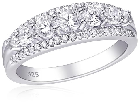SHELOVES Eternity Rings for Women 925 Sterling Silver Rings AAAAA Round Cubic Zirconia Wedding Band Sz O