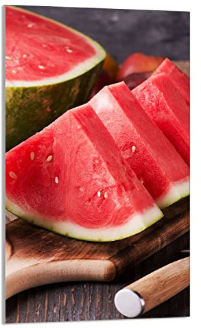 DarHaus Plaque de recouvrement, 30 x 52 cm, en verre, pour cuisinières électrique, à induction, convient comme décoration, protection anti-éclaboussures ou planche à découper, Pastèque Fruit
