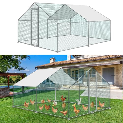 Joparri Hühnerstall mit Sicherheitsschloss und Wasserdichtem PE-Sonnenschutz, 3x4x2m Hühnerhaus Freilaufgehege, Robuster Stahlrahmen, ideal für Hühner, Kaninchen und weitere Kleintiere