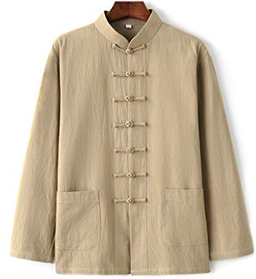 ZHOUXIAO Giacca di Arti Marziali in Lino di Cotone Uomo Kung Fu Uniformi Camicia a Maniche Lunghe, Abito a Coda Vestiti Cinesi Tradizionali, Vestiti di Tai Chiti di Yellow-M