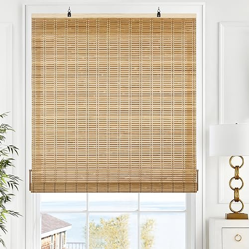 LazBlinds Cordless Bamboo Blinds, Roll Up Shades for Windows, Light Filtering Hanging Window Blinds, Bamboo Shades for Patio Indoor/Outdoor Porch, 35'' W x 72'' H, Brown206