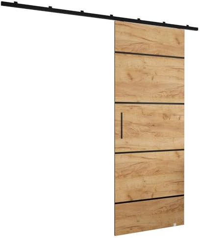 MEBLE KRYSPOL Zonda IV Schiebetürset mit Schiene - Hängendes Innen-Schiebetürsystem - Torbeschläge - Hergestellt aus robustem Schichtholz - 204x70 cm - Handwerk gold