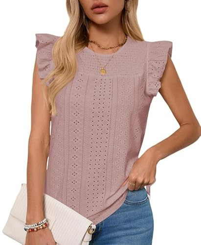 Haibang Canotta Donna Estive Elegante Magliette Senza Maniche Girocollo Tank Top Canottiera con Maniche a Balze Loose Fit Traspirante T-Shirt Blusa con Occhiello Moda Casual Camicette