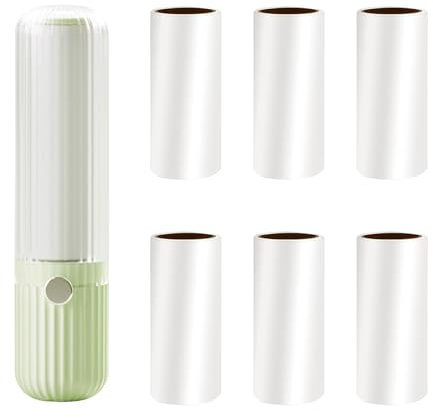 Rouleau anti-peluches pour les déplacements - Réutilisable - Rouleau Collant - Avec 6 mini recharges - 1 dévidoir - Pour vêtements, canapé, poils d'animaux