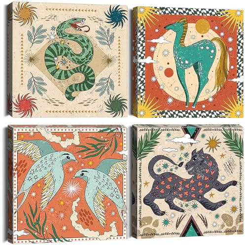 Artscope 4 piezas de cuadros de lienzo con motivo MITHOS - Cuadro moderno para decoración de pared en baño, salón - 30 x 30 cm