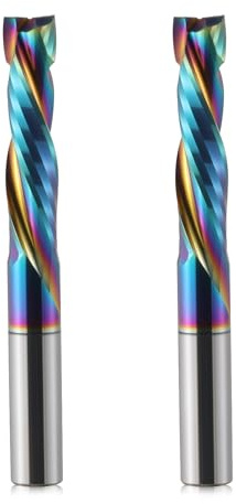 Trvoxviq 2 Pack Spiral Router Bits 2 Flutes CNC End Mill, 8mm Shank Up Down Cut Compression Bit with DLC Coating, Tungsten Steel CNC Bit Milling Cutter Tools for Woodworking Engraving (8X35mm,2 PCS)