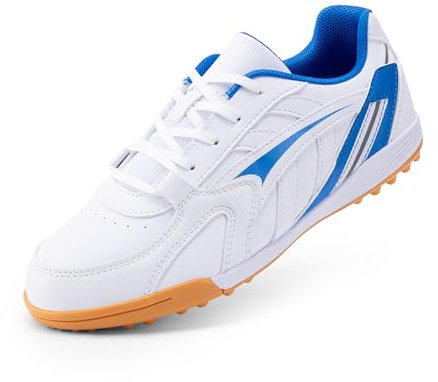 DREAM PAIRS Jungen Fußballschuhe Sportschuhe Leichtathletik Trainingsschuhe verschleißfest bequem Weitsprung Laufen drinnen draußen Mädchen fussballschuh,Size 30,Weiss/Blau,KKUMSO2504