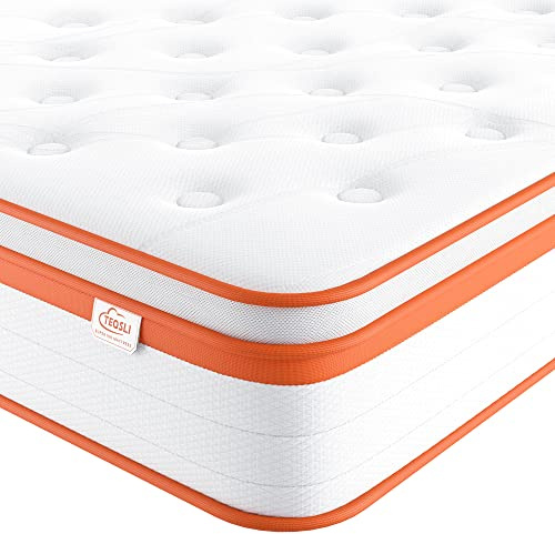 TeQsli 4FT6 Double Mattress, 10.6 Inch Gel Memory Foam Pocket Sprung Hybrid Double Mattress 7 Zone Orthopedic for Pressure & Back Pain Relief Medium Firm Box 135x190x27cm