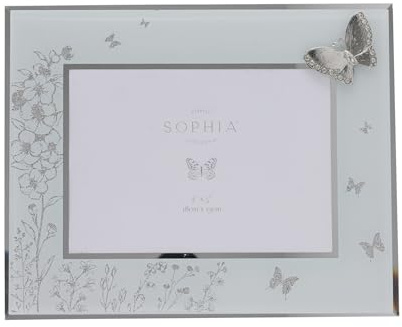 Sophia - Classic Silver Butterfly Glass Picture Frame Horizontal Single Aperture - 7 x 5 - Self Standing Photo Frame With Easel Back - Contemporary Homeware & Gifting - H: 20cm x W: 25.