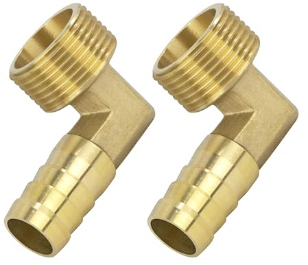 Connector de Manguera de Lengüeta, Codo de 90 Grados Acople de Latón, 2 PCS 16 mm 3/4 Macho, Adaptador de Tubo Accesorios para Agua, Gas, Aceite
