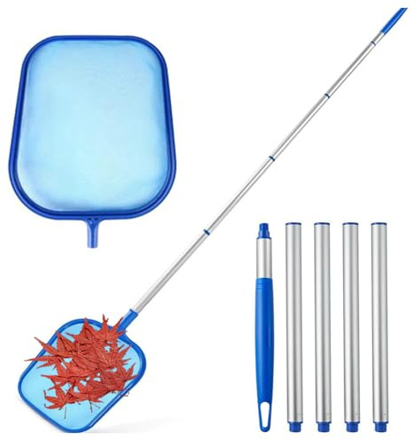 Wanfoou Swimming Pool Skimmer Net, Swimming Pool Cleaning Net ，Adjustable Aluminium Telescopic Pole, Pond Nets for Cleaning, Fine Mesh Leaf Skimmer Netting for Garden Pond Hot Tub Net, Threaded rod