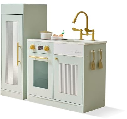 Teamson Kids, Giocattoli, Cucina Giocattolo Little Chef Chester, MDF, 85.4x30x80.4 cm, Verde, Modulare 2 Pezzi, Design Moderno, 12 Accessori, da 3 Anni, 15.6 kg