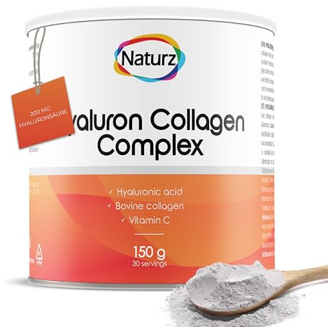 Naturz Hyaluron Collagen Pulver - Hydrolysiertes Kollagen mit Hyaluronsäure & Vitamin C hochdosiert – Kollagen Komplex für Haut, Haare & Nägel - Laborgeprüft - 150 g
