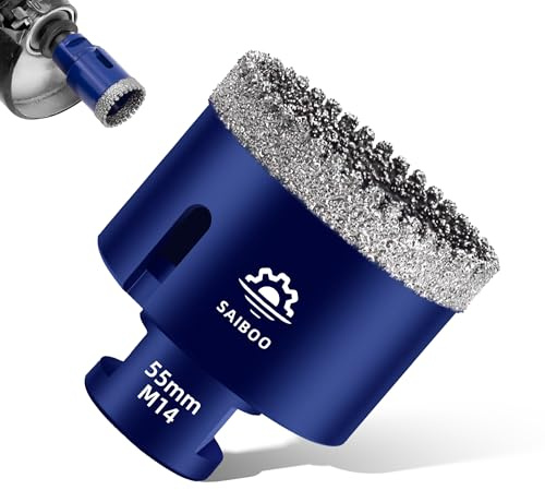 SAIBOO Diamantkakelborr 55mm M14-gänga Diamantkärnborr Tandad Diamantborr Hålsåg Torrborr för Kakel, Keramik, Marmor, Kalksten, Granit, Porslin, för Vinkelslipar