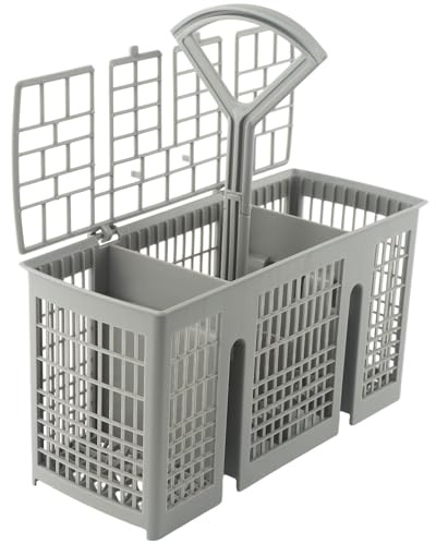 Lawnoval Cestello portaposate universale compatibile con lavastoviglie Bosch, Siemens, Bauknecht, 6 scomparti con manico rimovibile, in plastica, grigio, 22,8 x 9 x 11,7 cm