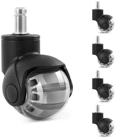 Carehabi Kontorsstolshjul 11 mm x 22 mm, uppsättning med 5 hjul för kontorsstolar transparenta kontorsstolshjul för hårda golv, parkett, matta, laminat och kakel, släta och tysta