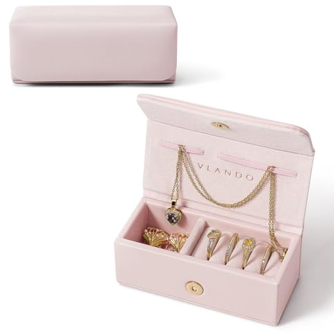 VLANDO Small Jewellery Box, Travel Jewellery Box for Women,Gifts for Women | for Hoop Earrings Rings Bracelets Necklaces,suitable for travel & daily use,Faux Leather, lightweight & portable