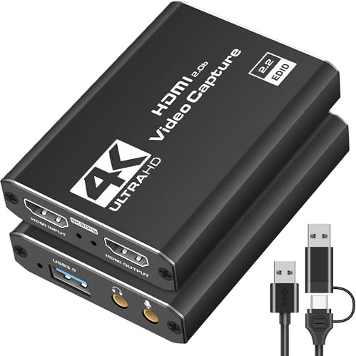 4K HDMI Capture Card for Streaming, 4K 30Fps HDMI Video Capture Card, USB 3.0 Capture Card with Microphone, for Gaming/Live Streaming/Video Conference, Works for Switch/PS5/Camera ect-8CM