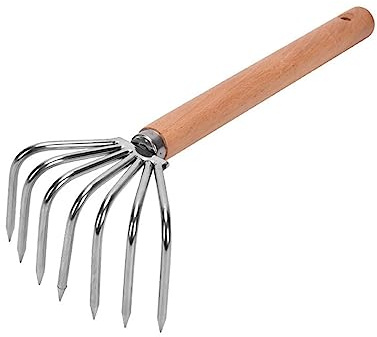 MagiDeal Rastrillo de Hojas de Mano con Mango Corto Herramienta de Acero para Aflojar Tierra Y Recoger Hojas Dientes para Adecuado para Ja, Mango Largo 7 Dientes