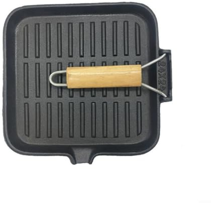 BlesConi Sartén cuadrada de hierro fundido grueso, sartén de carne a rayas con mango plegable que ahorra espacio, para parrilla plana para cocinar en casa, opciones de 20 cm/24 cm (20 cm)