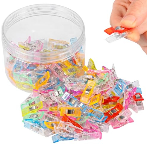 100 Pcs Sewing Clips for Fabric, Multicoloured Plastic Quilting Clips with Flat Base, Strong Grip Craft Binding Clip, Needle-Free Pin Alternative for Dressmaking, Patchwork & DIY Crafts