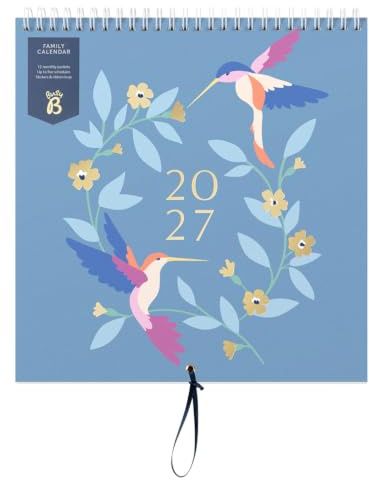 Busy B 2027 Family Wall Calendar - Blue Birds - 5 Columns & Storage Pocket