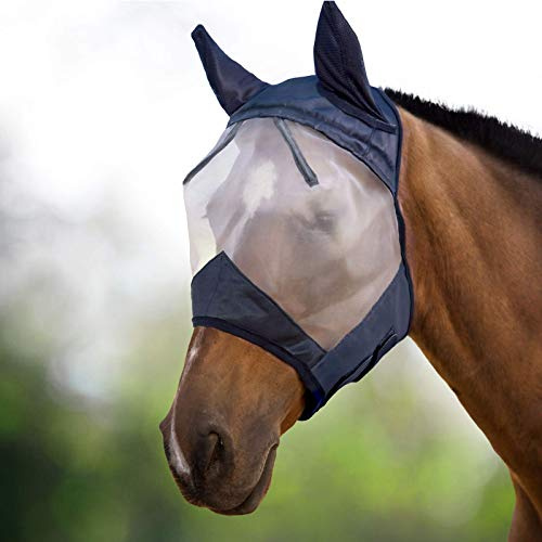 Harrison Howard CareMaster hästflugmask halvansikte med öron svart/silver retro stor full storlek