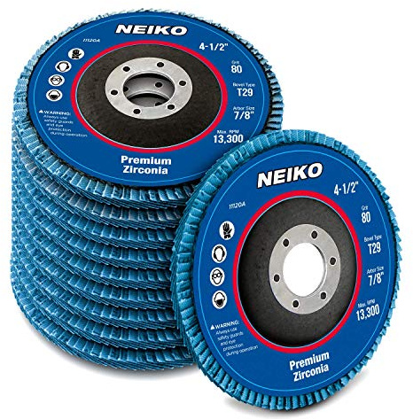 Neiko 11120A Premium Zirconia Flap Disc | 4.5 x 7/8-Inch, 80 Grit, Bevel Type #29 - 10 Pack