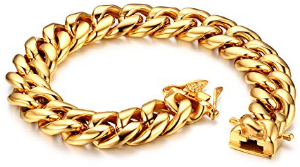 JewelryWe Herren Armband Edelstahl Panzerkette Armkette Armreif mit Sicherheitsschließe Gold Geschenk für Männer